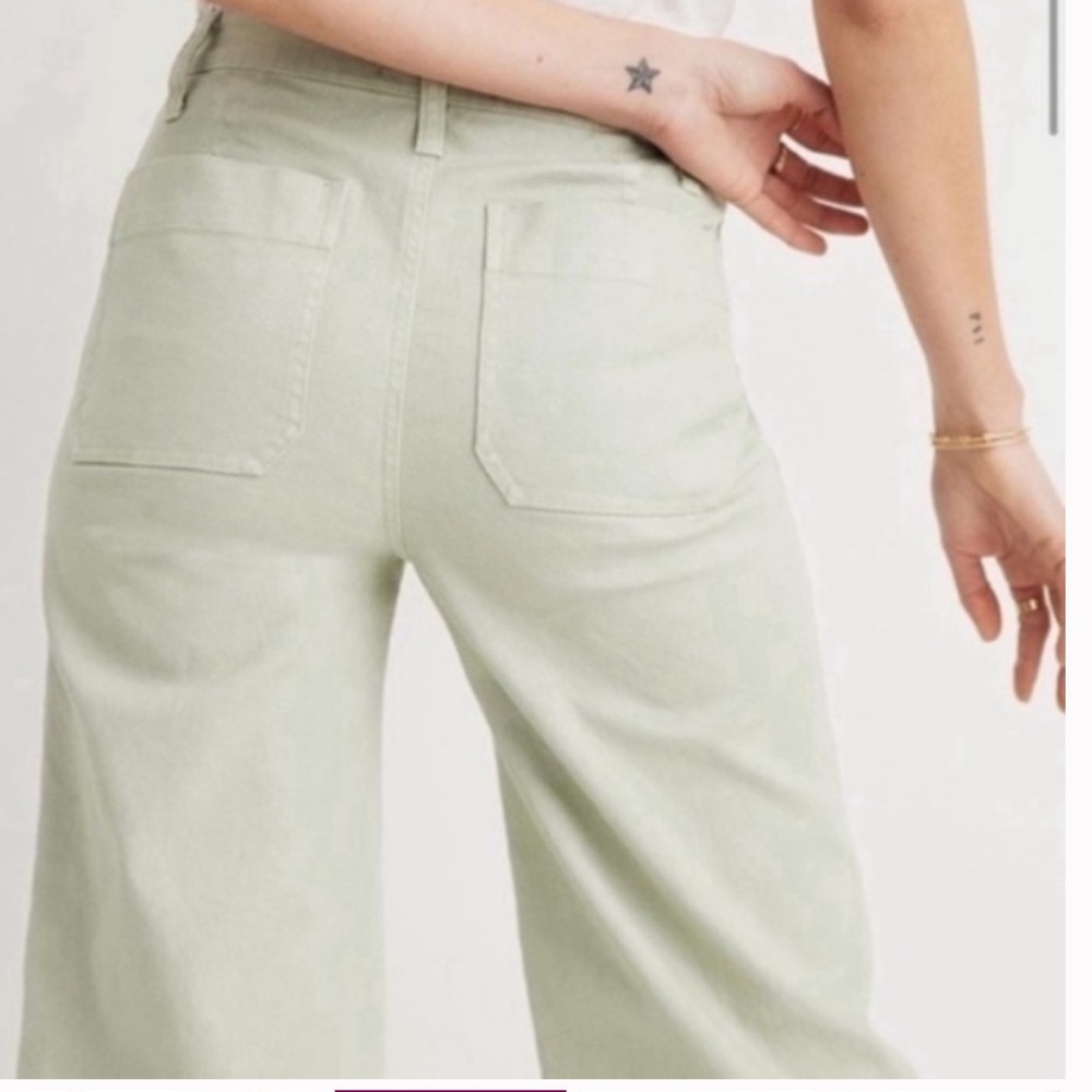 MADEWELL Emmett Wide Leg High Waist Crop Pants in Sea Haze Green Size 32 #J8985